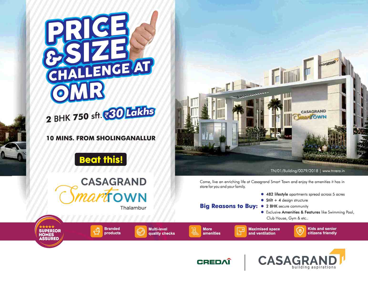Book 2 BHK @ Rs 30 Lakhs at Casagrand Smart Town in Thalambur, Chennai Update
